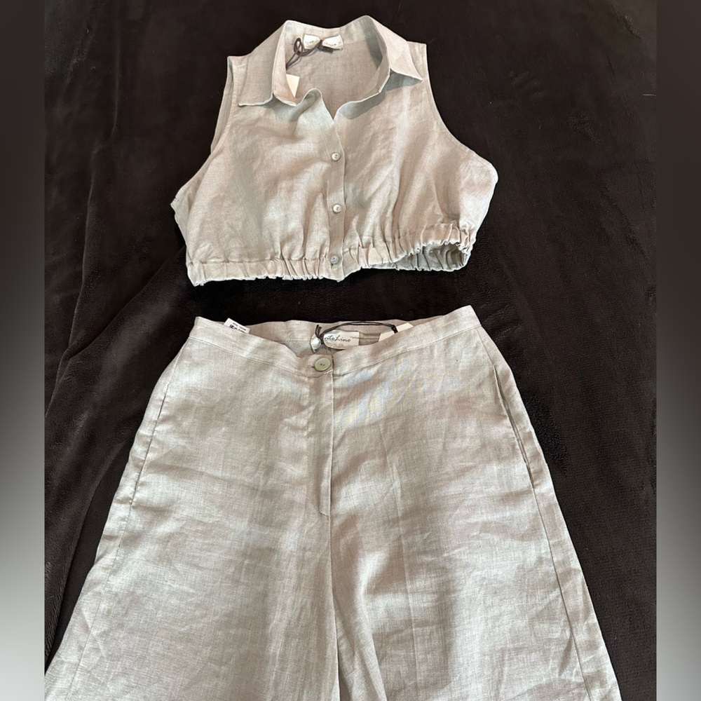 Cento Lino 100% Linen wide pants crop top
